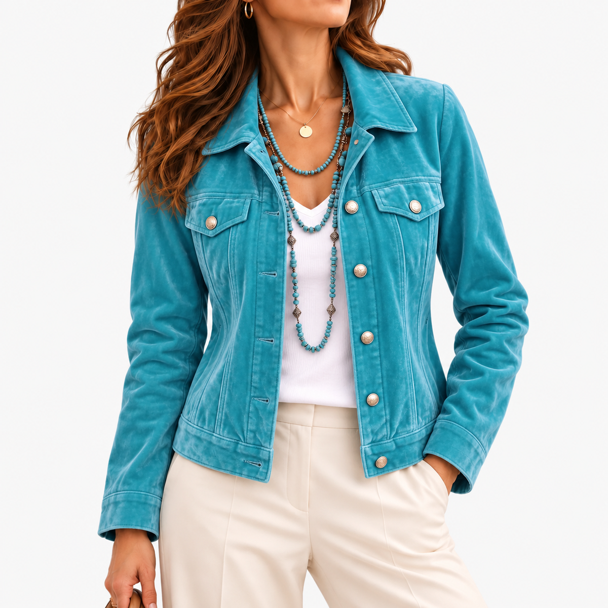 Janelle Comfort Button-Front Jacket — Blue | Emory & Blanc