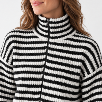 Jocelyn Relaxed Fit Striped Zip Cardigan | Emory & Blanc