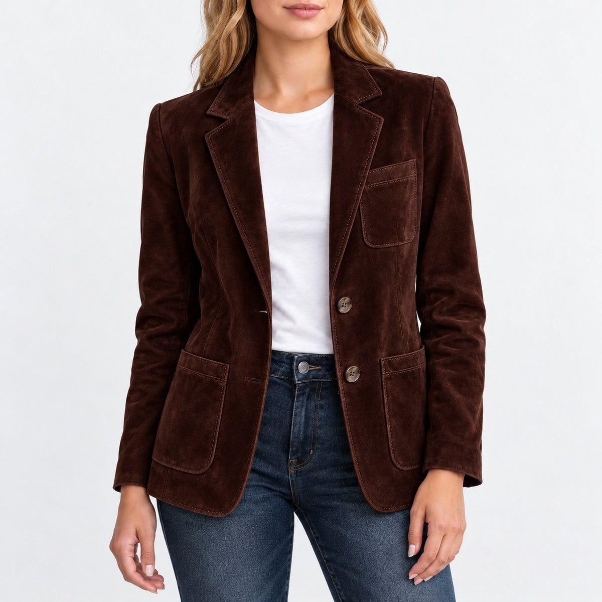 Joelle Notched Lapel Patch Pocket Blazer — Chocolate Brown | Emory & Blanc