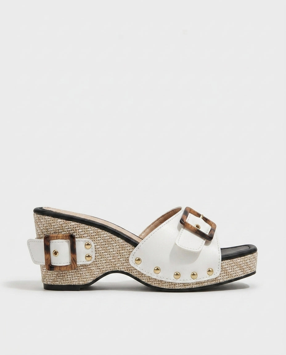 Josephine Woven Platform Slide — White | Emory & Blanc