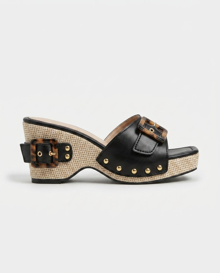 Josephine Woven Platform Slide — Black | Emory & Blanc