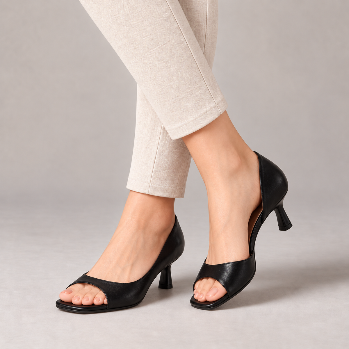 Josiane Comfort Peep-Toe Heels — Black | Emory & Blanc
