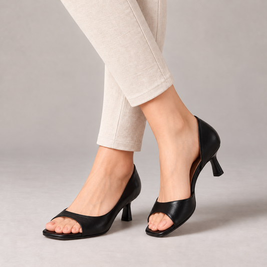 Josiane Comfort Peep-Toe Heels — Black | Emory & Blanc