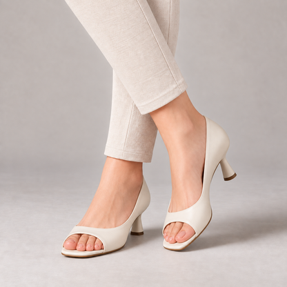 Josiane Comfort Peep-Toe Heels — Off White | Emory & Blanc
