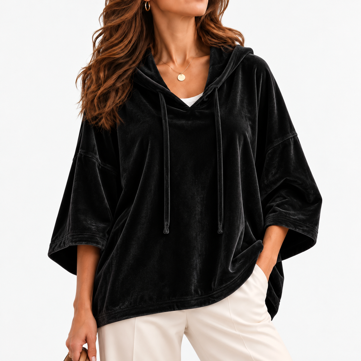 Juliana Relaxed Fit Hooded Top — Black | Emory & Blanc