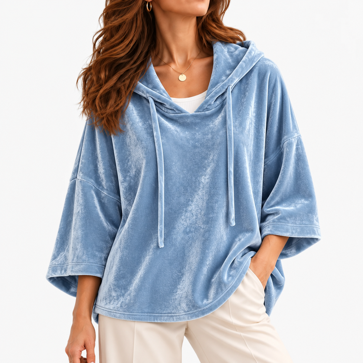 Juliana Relaxed Fit Hooded Top — Light Blue | Emory & Blanc