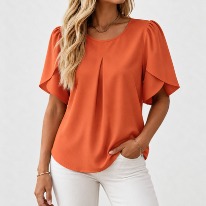Julien Stretch Pleated Pullover Shirt — Orange | Emory & Blanc