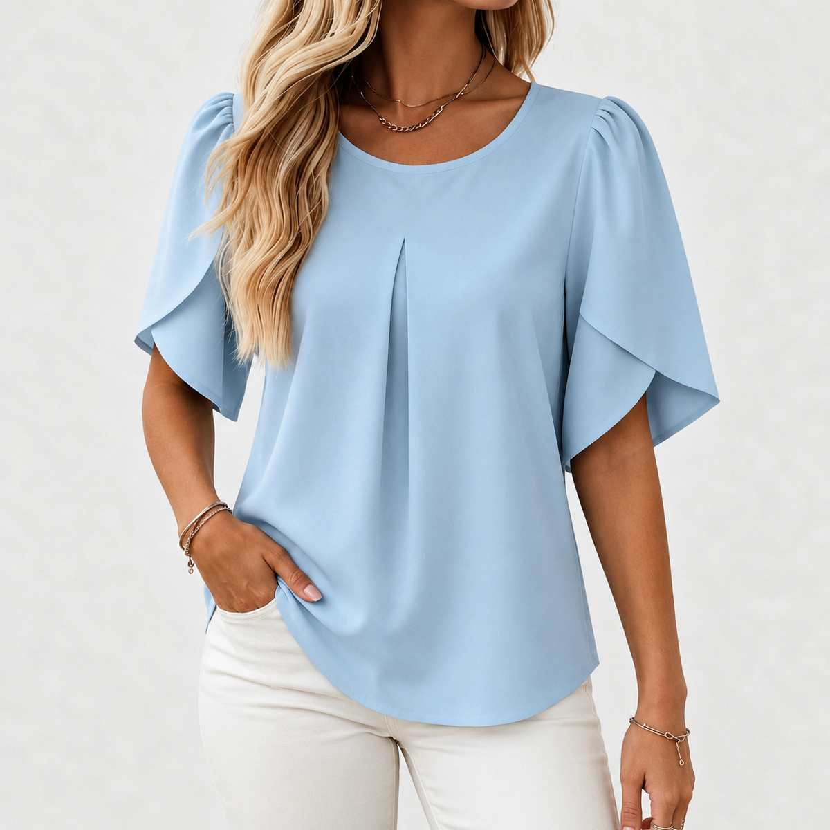 Julien Stretch Pleated Pullover Shirt — Sky Blue | Emory & Blanc
