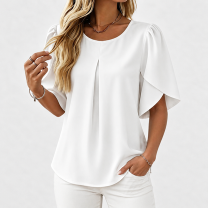 Julien Stretch Pleated Pullover Shirt — White | Emory & Blanc