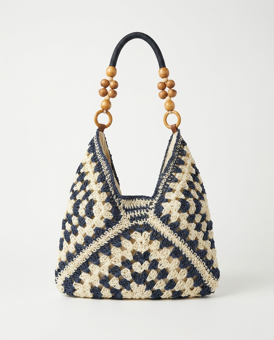 Juliette Beaded Crochet Hobo — Navy | Emory & Blanc