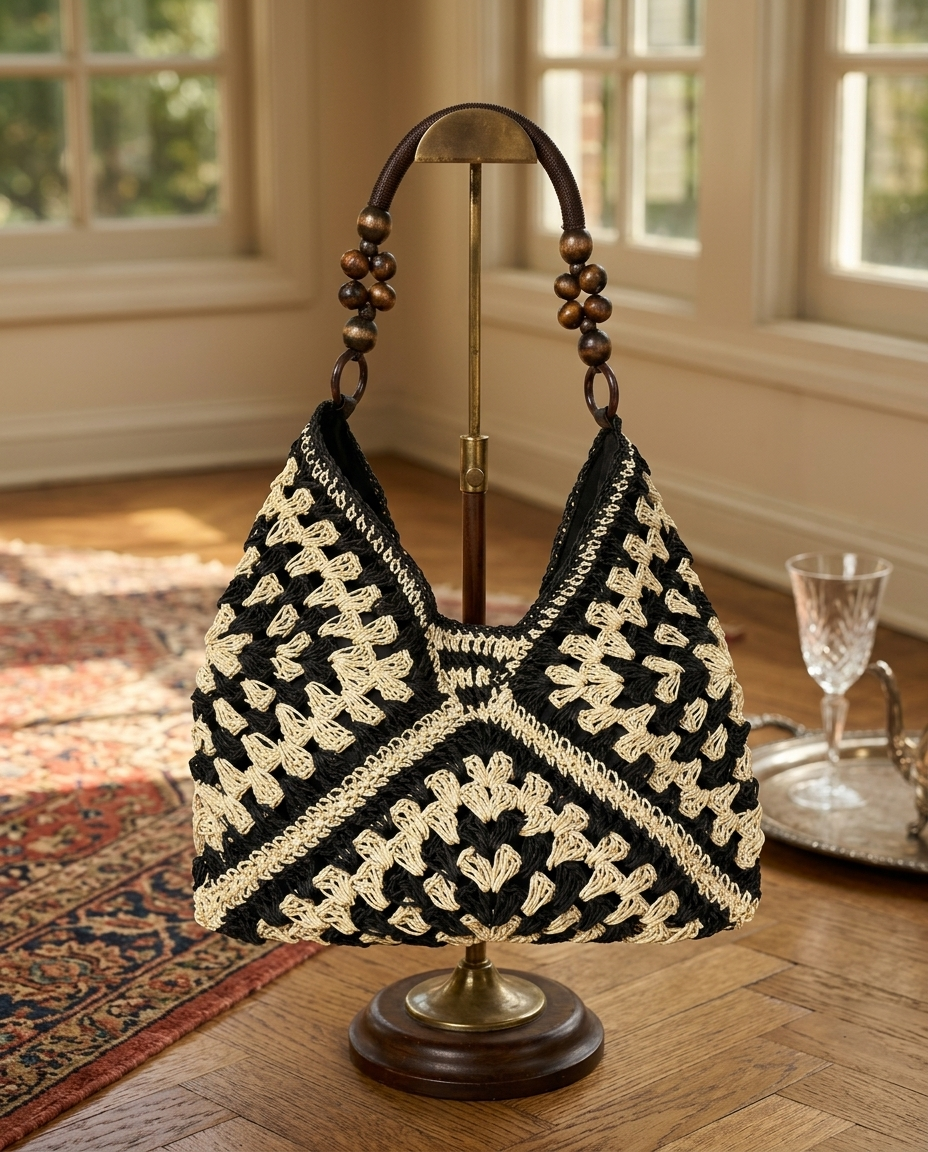 Juliette Beaded Crochet Hobo — Black | Emory & Blanc