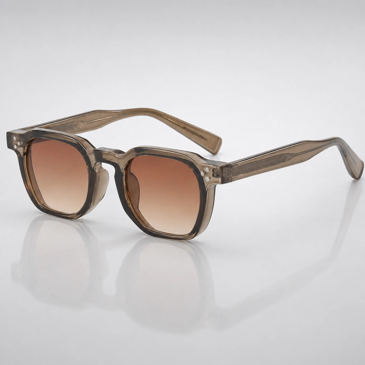Keir Lightweight Rounded Square Sunglasses — Khaki & Amber | Emory & Blanc