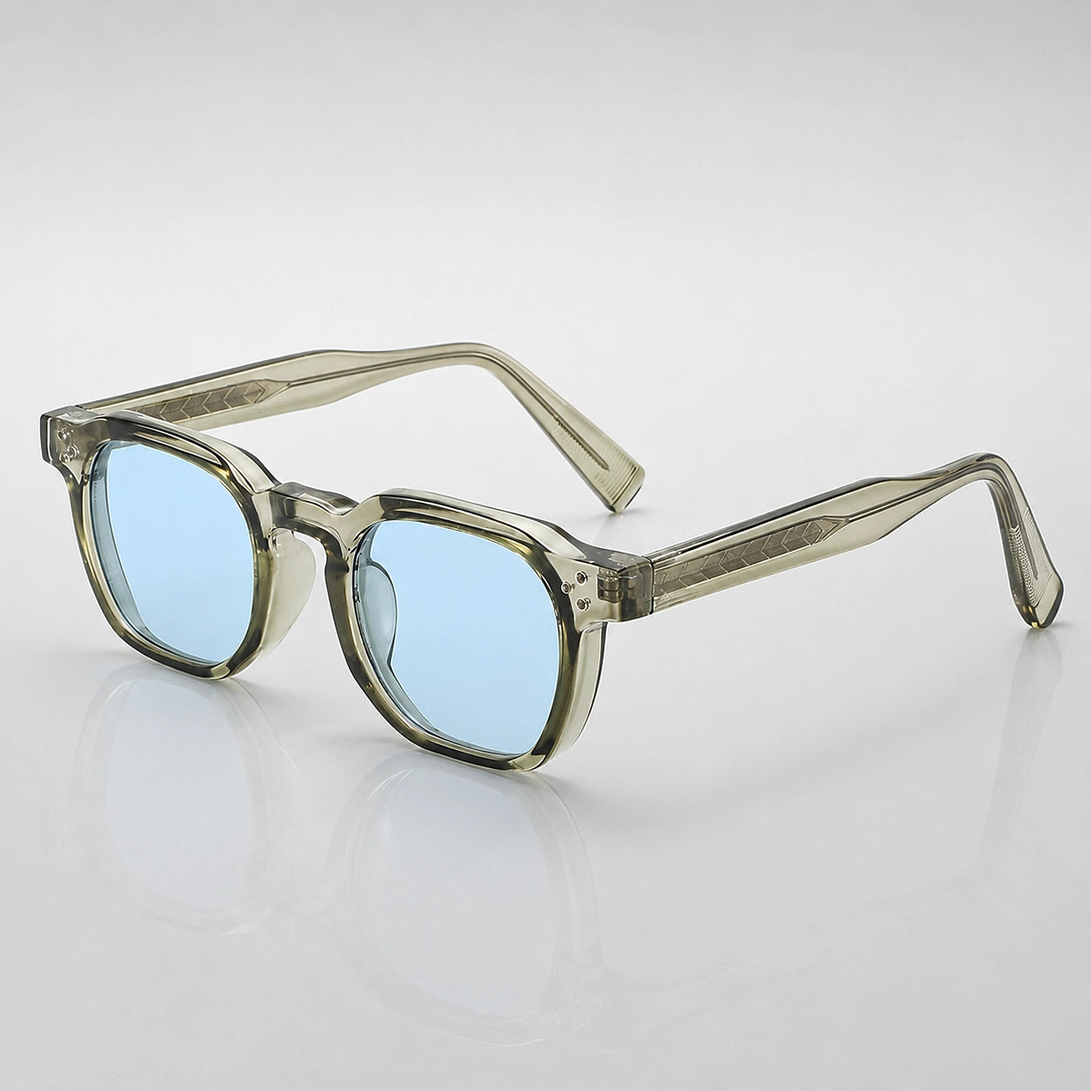 Keir Lightweight Rounded Square Sunglasses — Khaki & Blue | Emory & Blanc