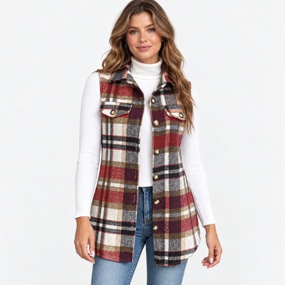 Kirsten Soft Plaid Longline Vest | Emory & Blanc