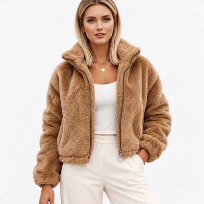 Larissa Stretch Zip-Up Jacket — Camel | Emory & Blanc