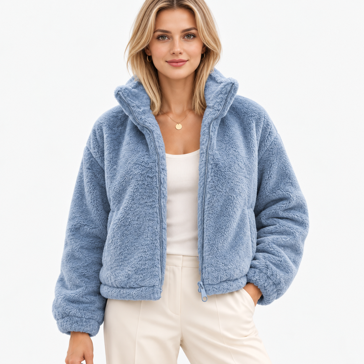 Larissa Stretch Zip-Up Jacket — Light Blue | Emory & Blanc