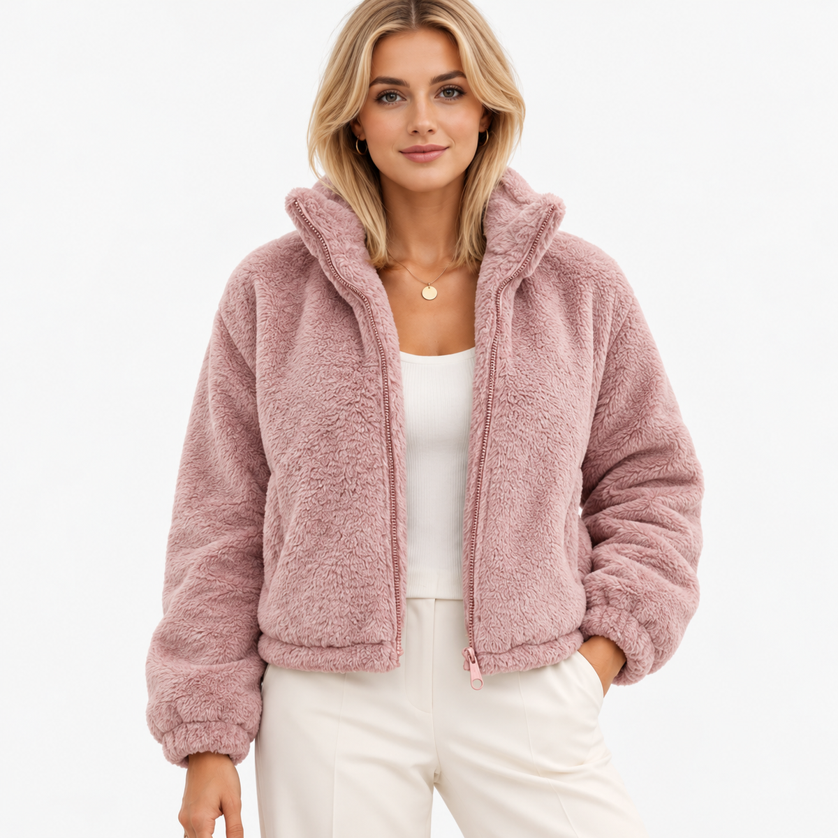 Larissa Stretch Zip-Up Jacket — Pink | Emory & Blanc