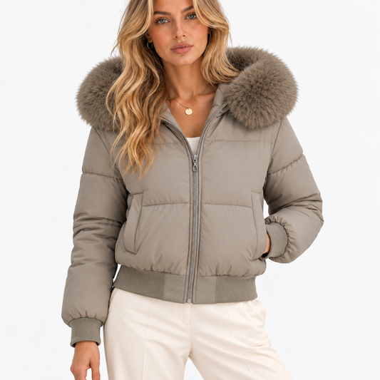 Larkin Soft Cropped Puffer Jacket — Taupe | Emory & Blanc