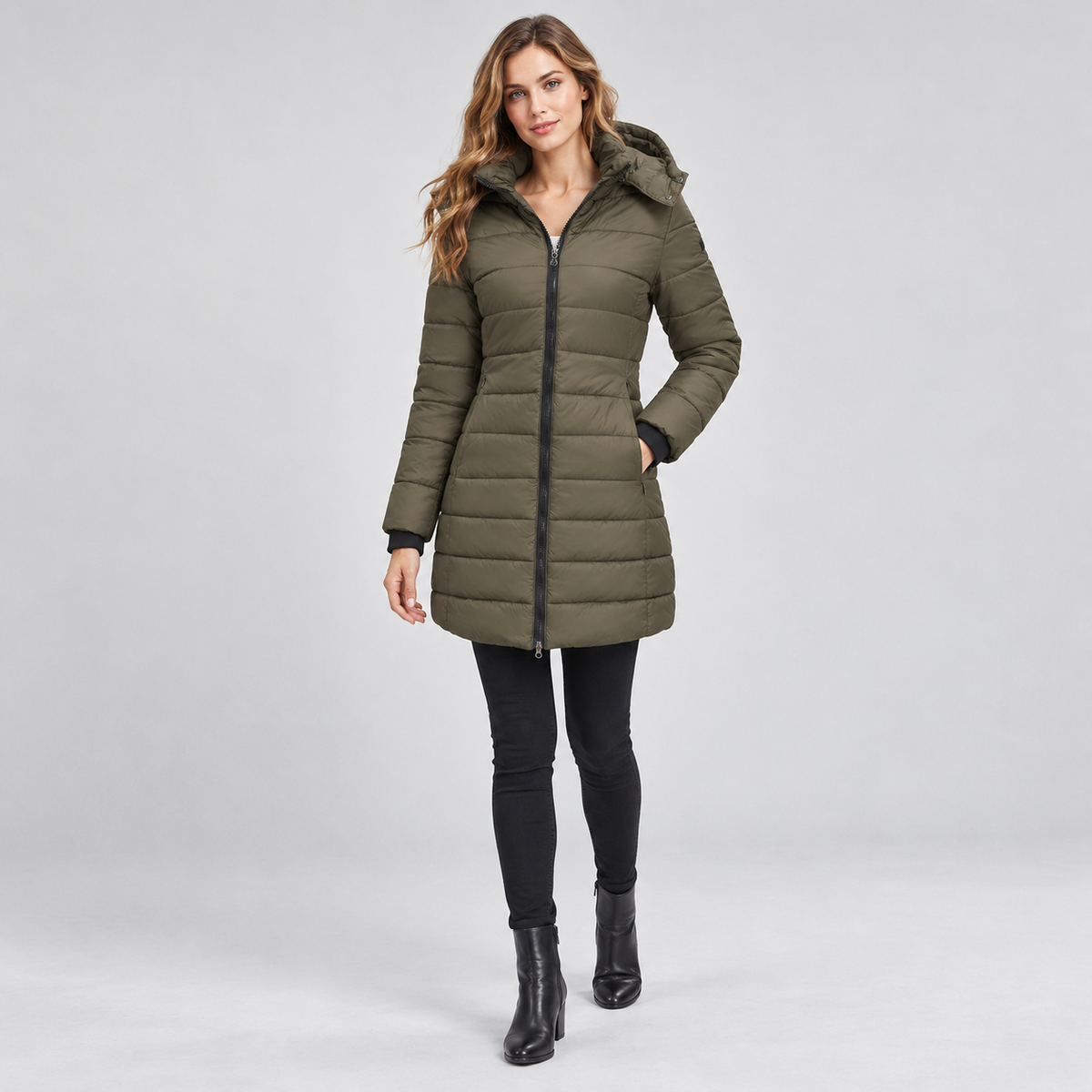 Laurine Soft Puffer Coat, Longline Cut — Olive | Emory & Blanc