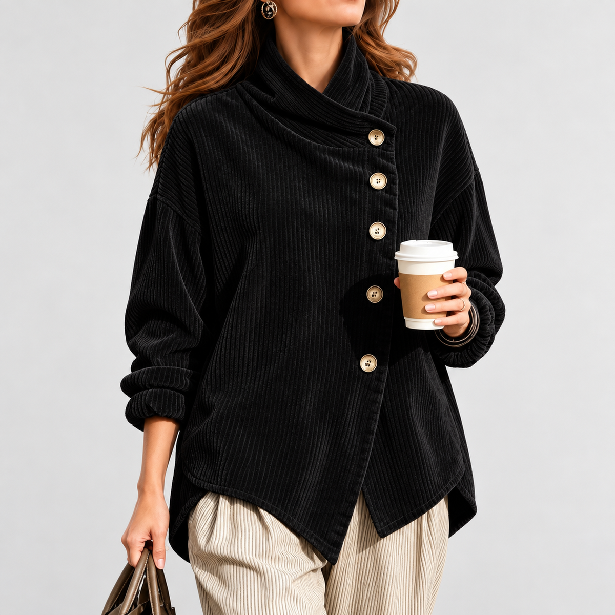 Leighton Relaxed Fit Shirt Jacket — Black | Emory & Blanc