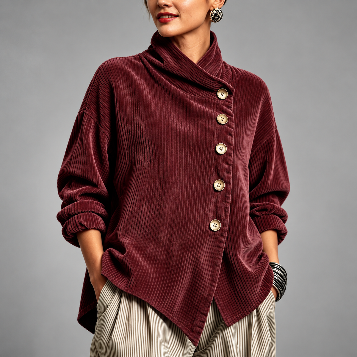 Leighton Relaxed Fit Shirt Jacket — Burgundy | Emory & Blanc
