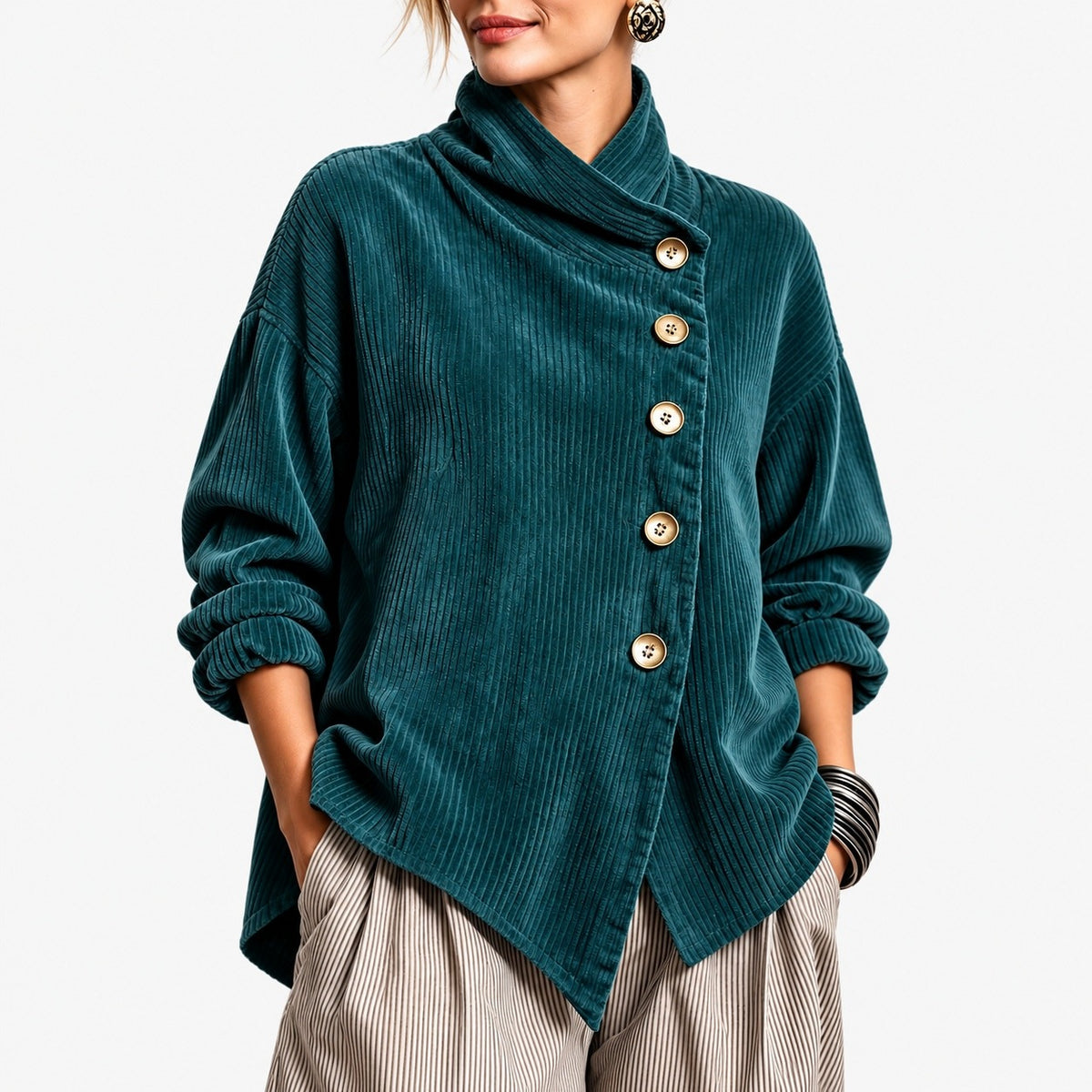 Leighton Relaxed Fit Shirt Jacket — Dark Green | Emory & Blanc