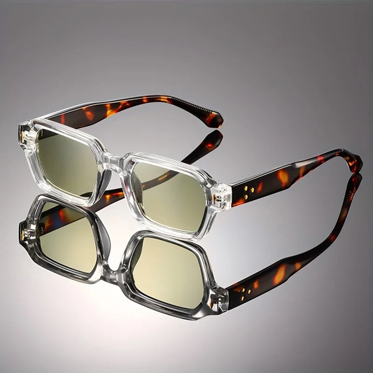 Leland Lightweight Square Sunglasses — Transparent/Leopard | Emory & Blanc