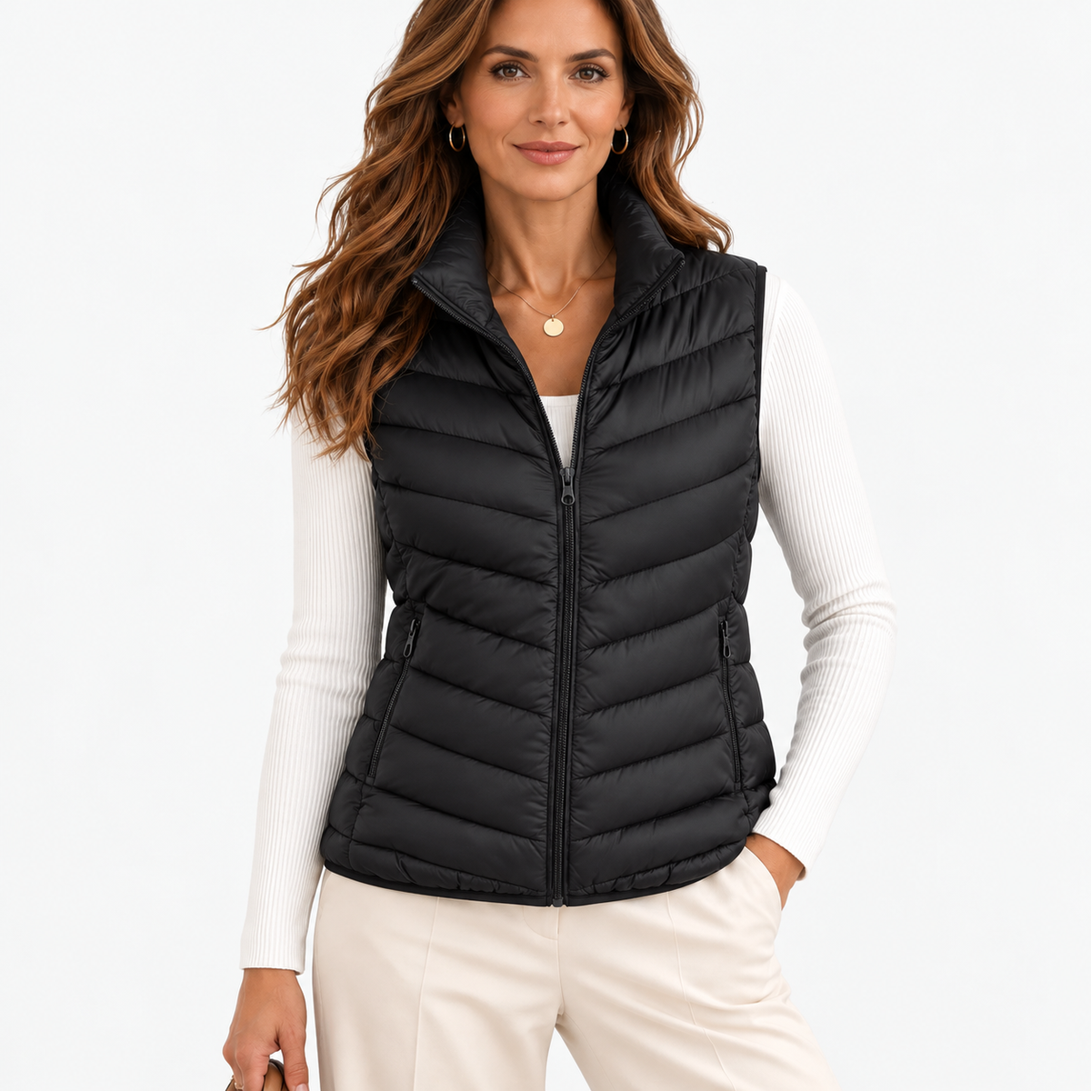 Leonora Lightweight Puffer Vest — Black | Emory & Blanc