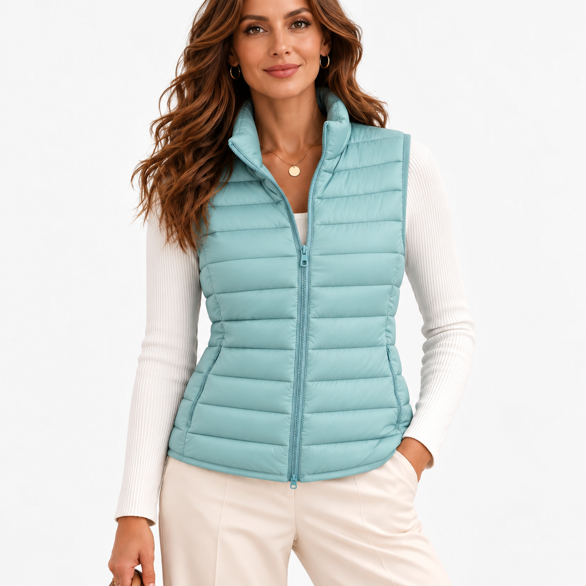 Leonora Lightweight Puffer Vest — Blue | Emory & Blanc