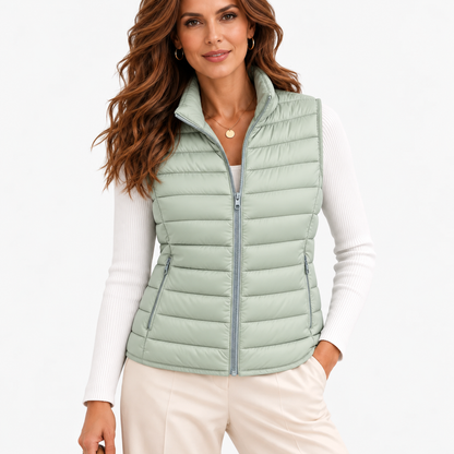 Leonora Lightweight Puffer Vest — Light Green | Emory & Blanc