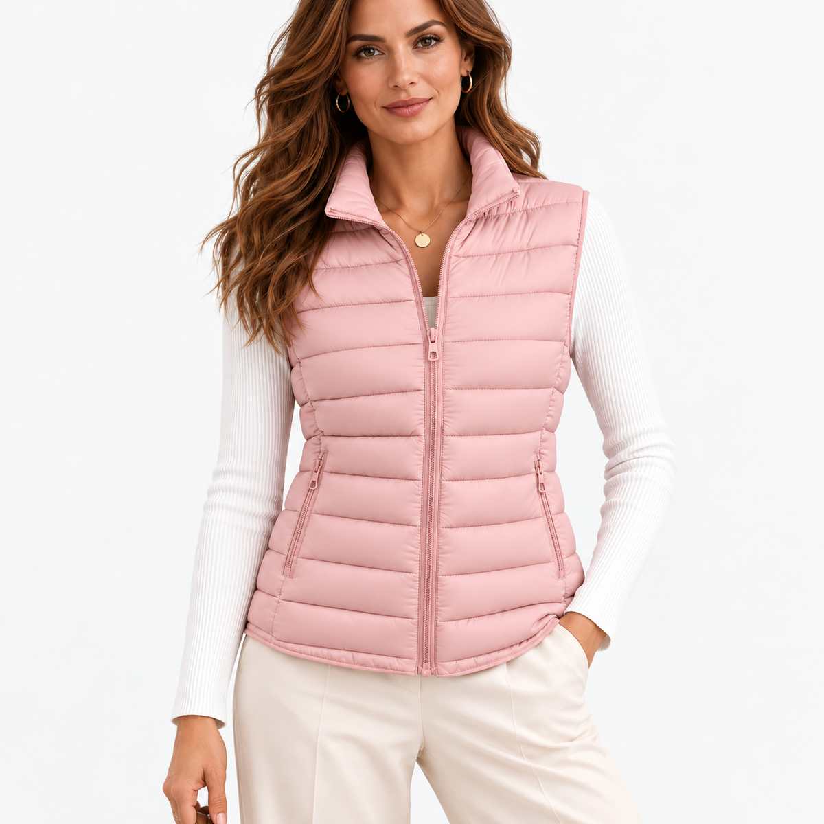 Leonora Lightweight Puffer Vest — Pink | Emory & Blanc