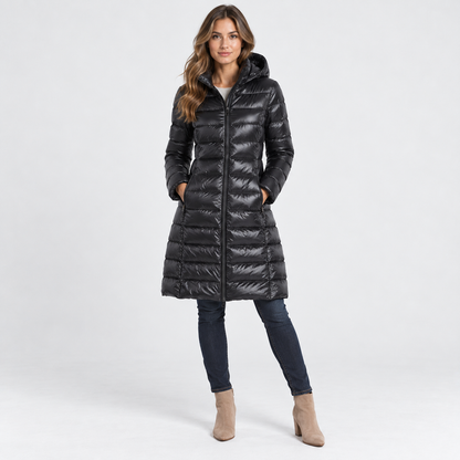 Leontine Soft Quilted Puffer Coat, Removable Hood — Black | Emory & Blanc