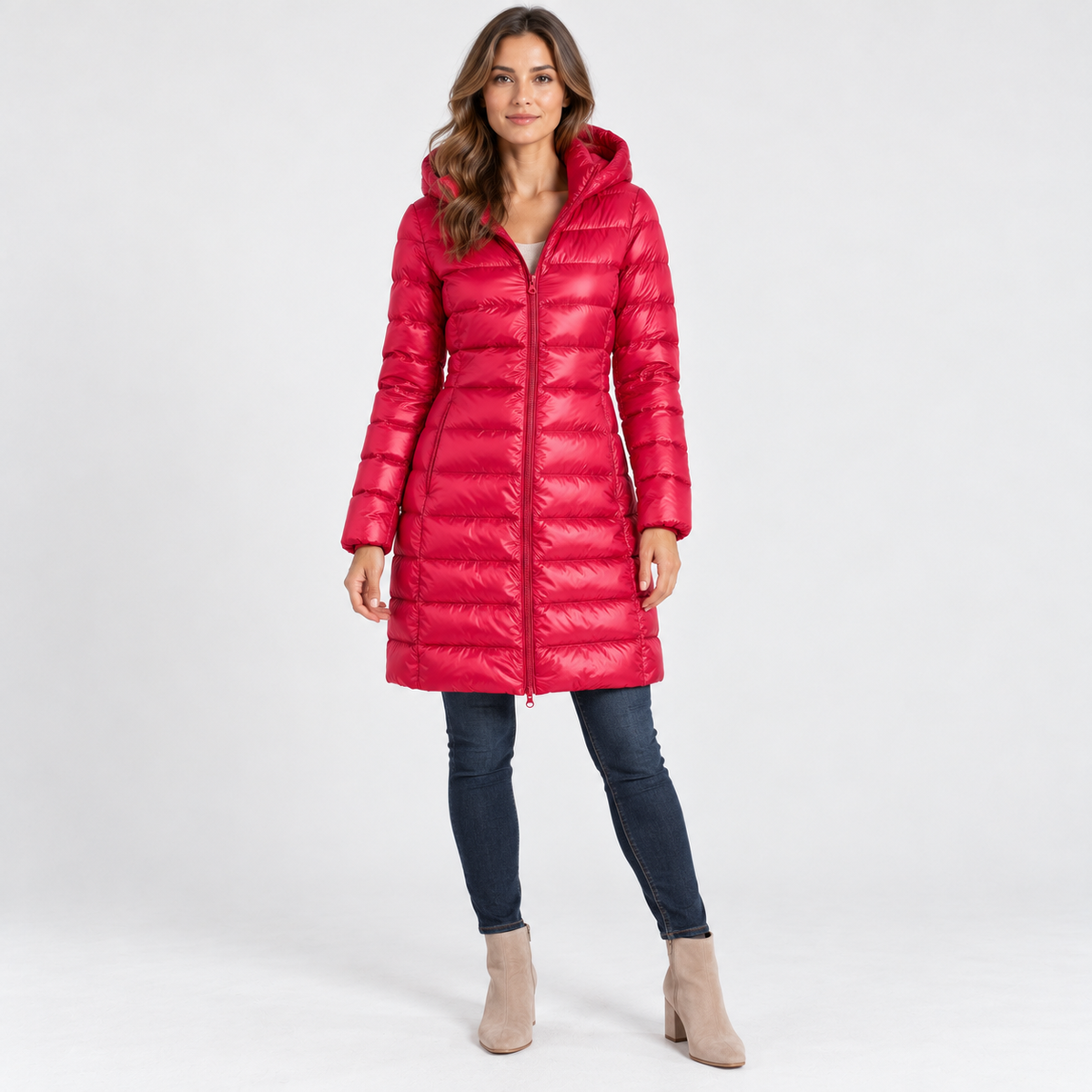 Leontine Soft Quilted Puffer Coat, Removable Hood — Dark Red | Emory & Blanc