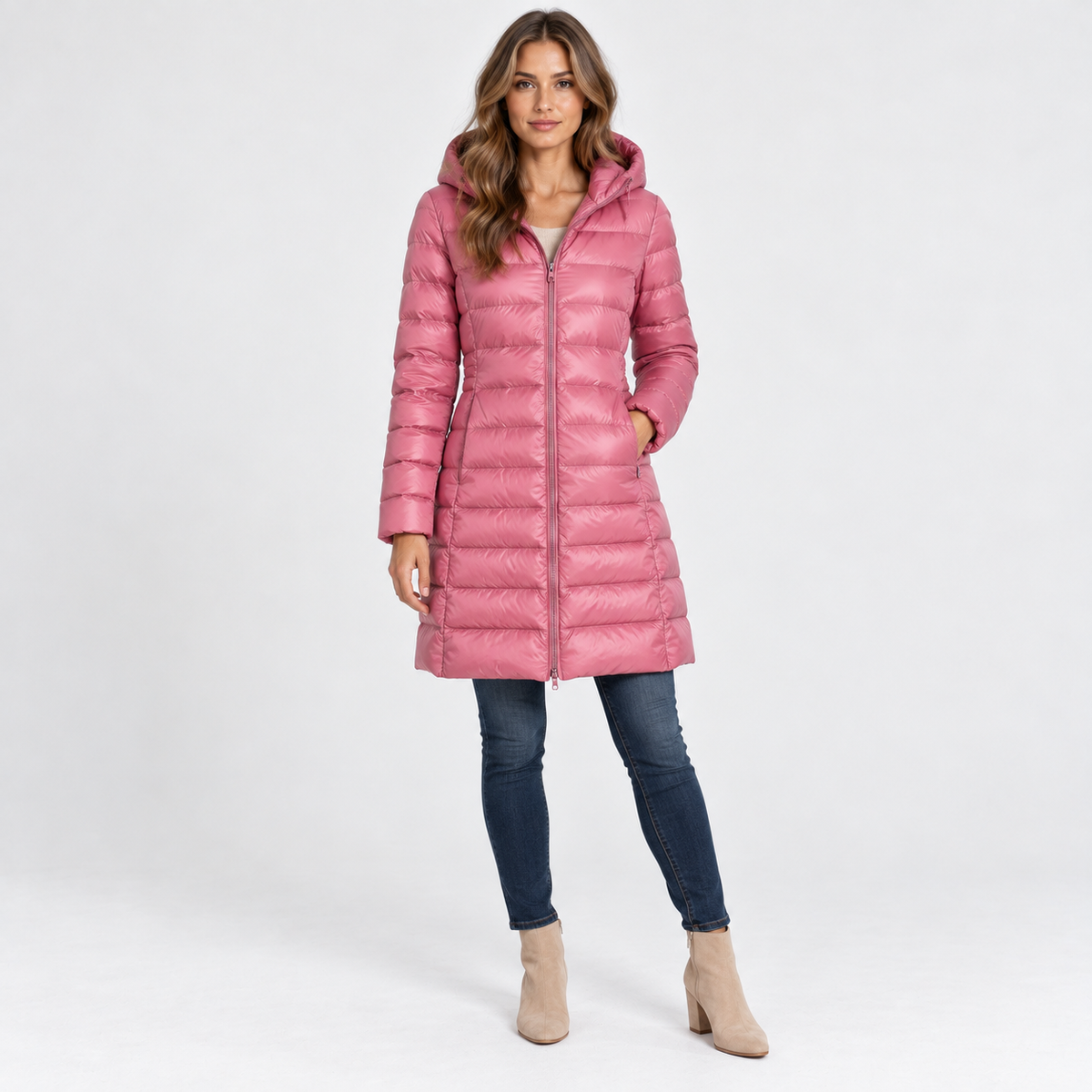 Leontine Soft Quilted Puffer Coat, Removable Hood — Dusty Pink | Emory & Blanc