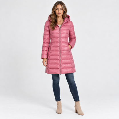 Leontine Soft Quilted Puffer Coat, Removable Hood — Dusty Pink | Emory & Blanc
