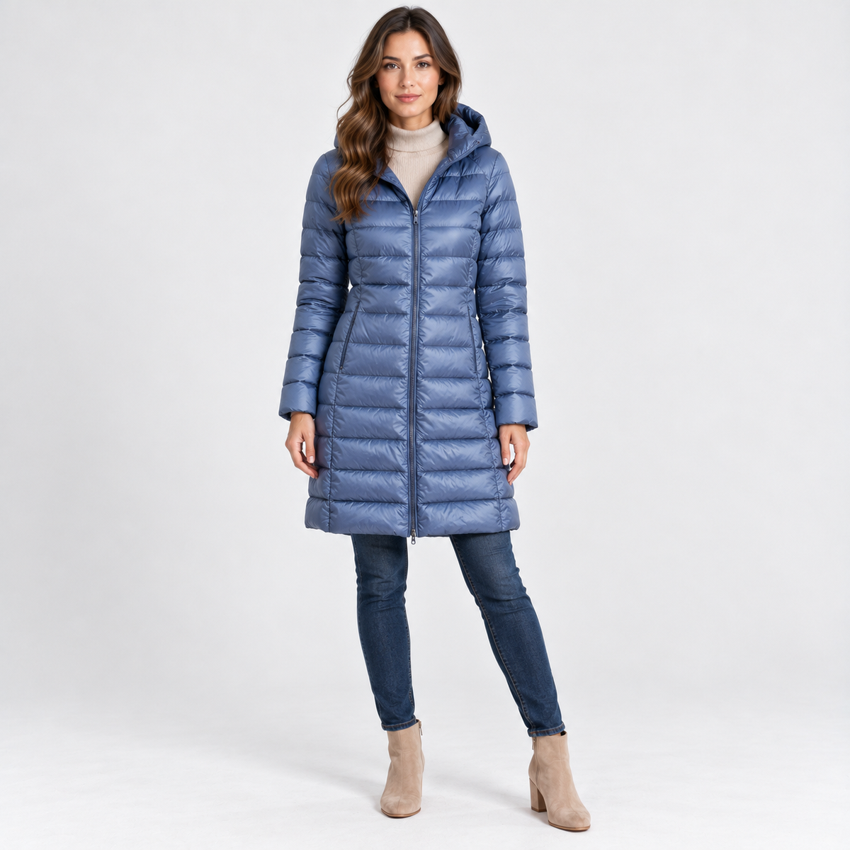 Leontine Soft Quilted Puffer Coat, Removable Hood — Haze Blue | Emory & Blanc