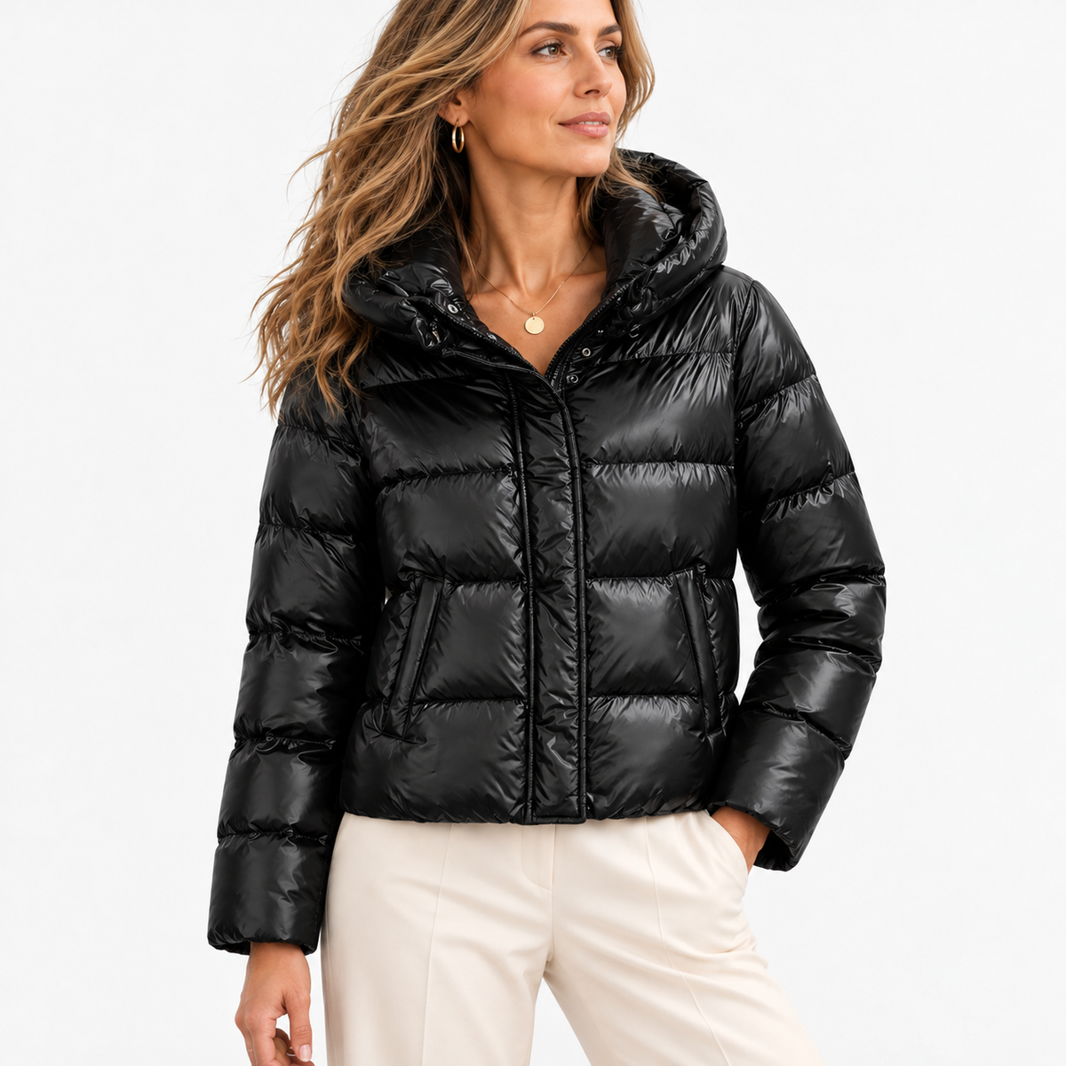 Leora Comfort Hooded Puffer Jacket — Black | Emory & Blanc