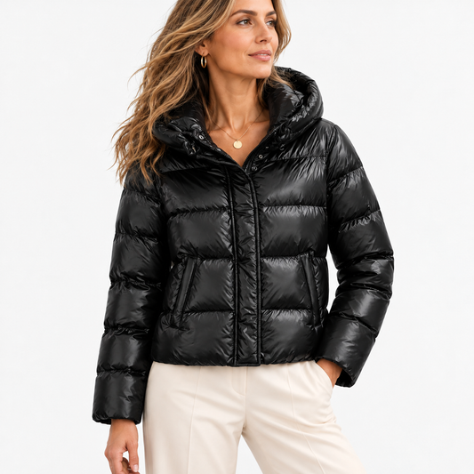 Leora Comfort Hooded Puffer Jacket — Black | Emory & Blanc
