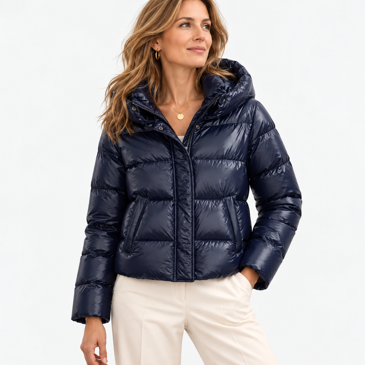 Leora Comfort Hooded Puffer Jacket — Navy | Emory & Blanc