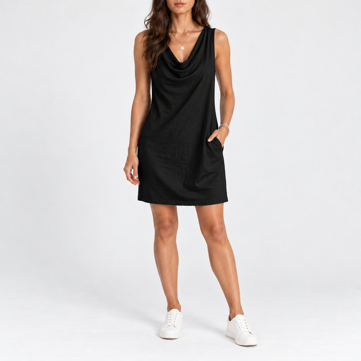 Liana Relaxed Fit Shift Dress, Cowl Neck | Emory & Blanc