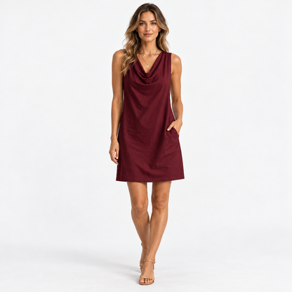 Liana Relaxed Fit Shift Dress, Cowl Neck | Emory & Blanc