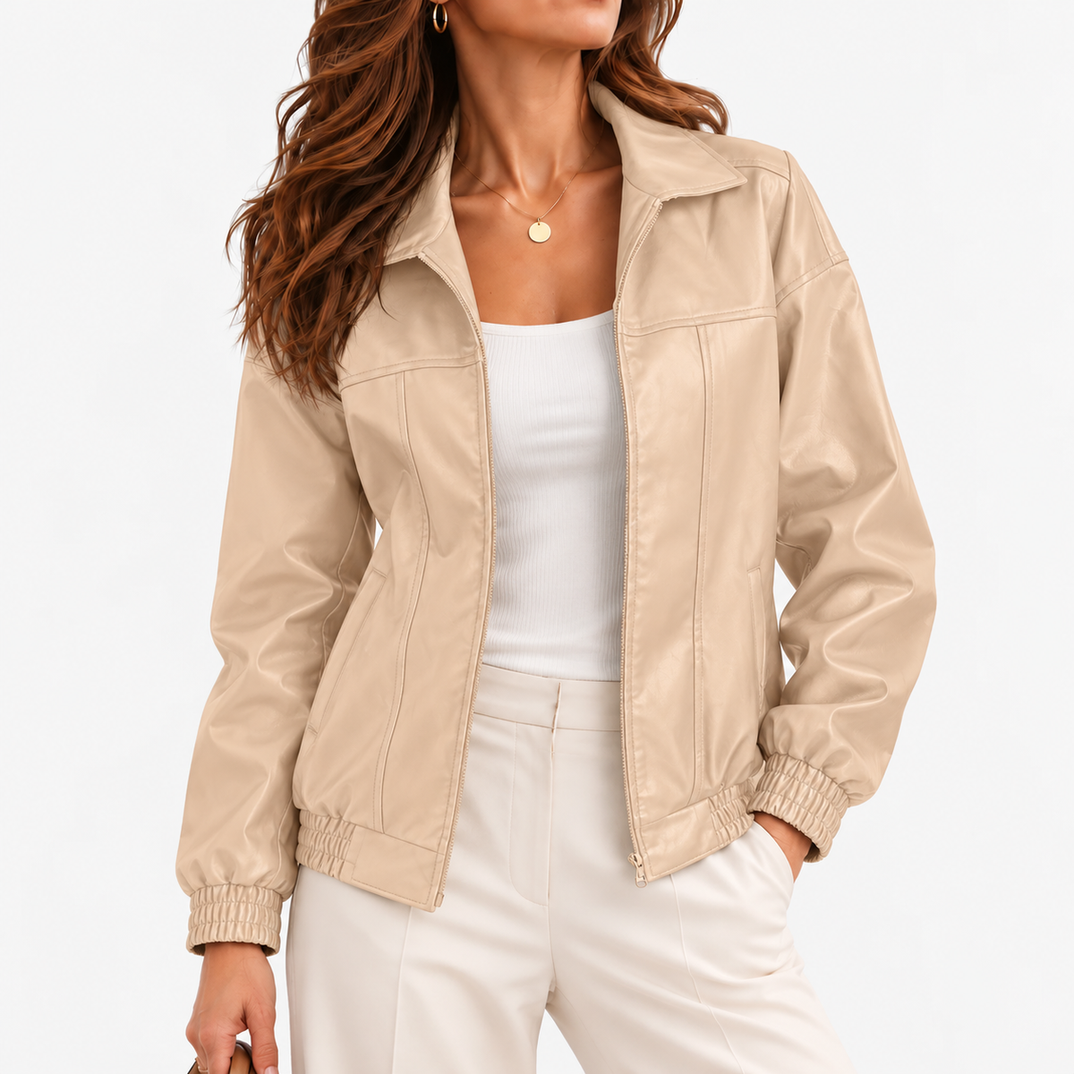 Lianne Relaxed Fit Zip-Front Jacket — Apricot | Emory & Blanc