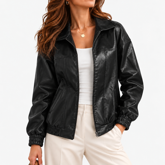 Lianne Relaxed Fit Zip-Front Jacket — Black | Emory & Blanc
