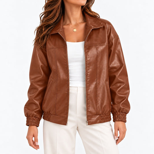Lianne Relaxed Fit Zip-Front Jacket — Camel | Emory & Blanc