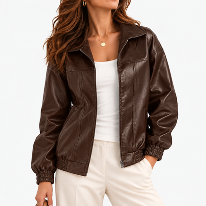 Lianne Relaxed Fit Zip-Front Jacket — Coffee | Emory & Blanc