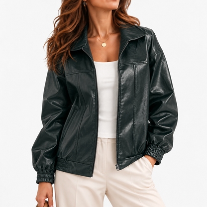 Lianne Relaxed Fit Zip-Front Jacket — Dark Green | Emory & Blanc
