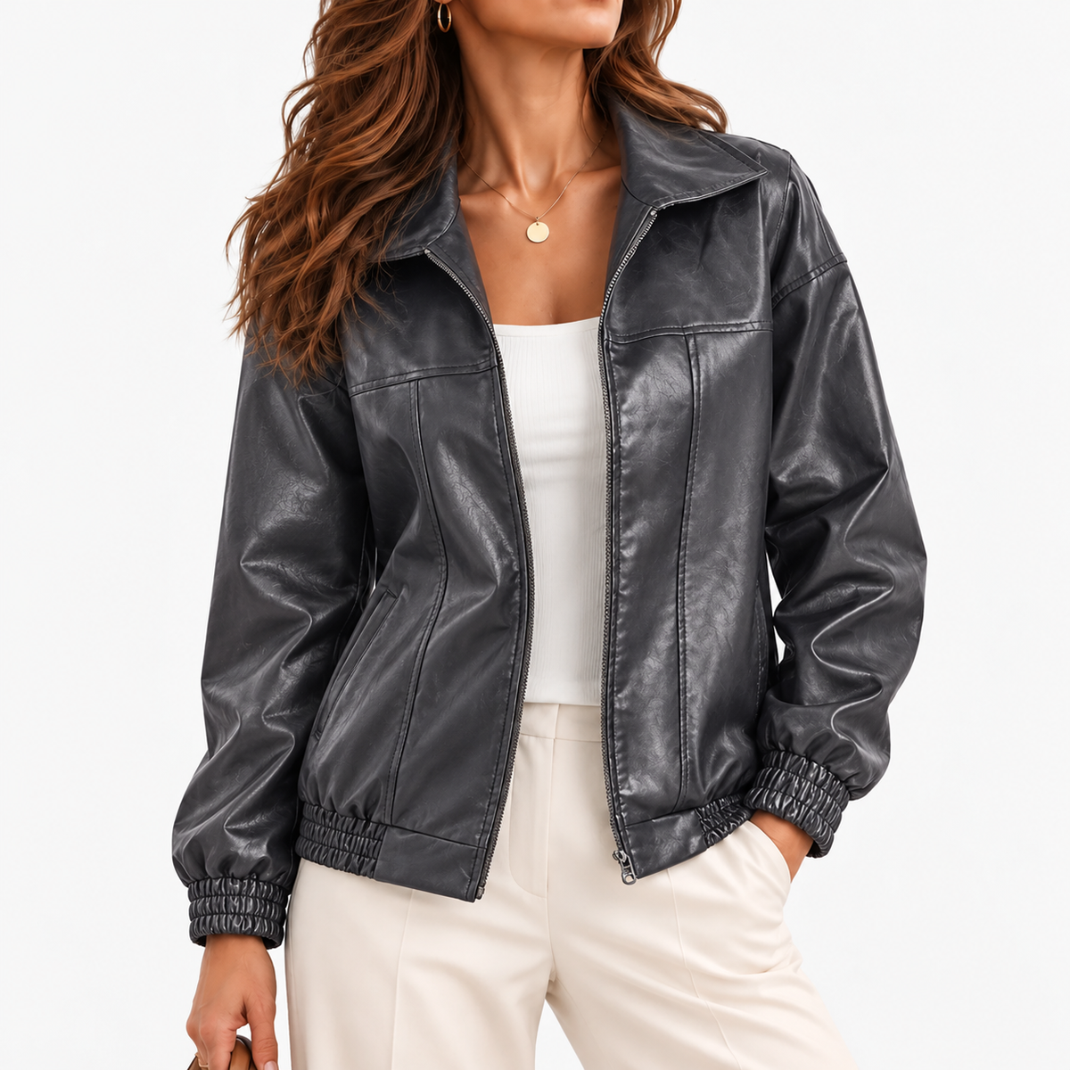Lianne Relaxed Fit Zip-Front Jacket — Gray | Emory & Blanc