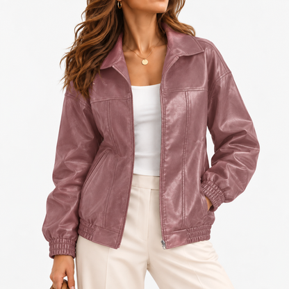 Lianne Relaxed Fit Zip-Front Jacket — Pink / Red | Emory & Blanc