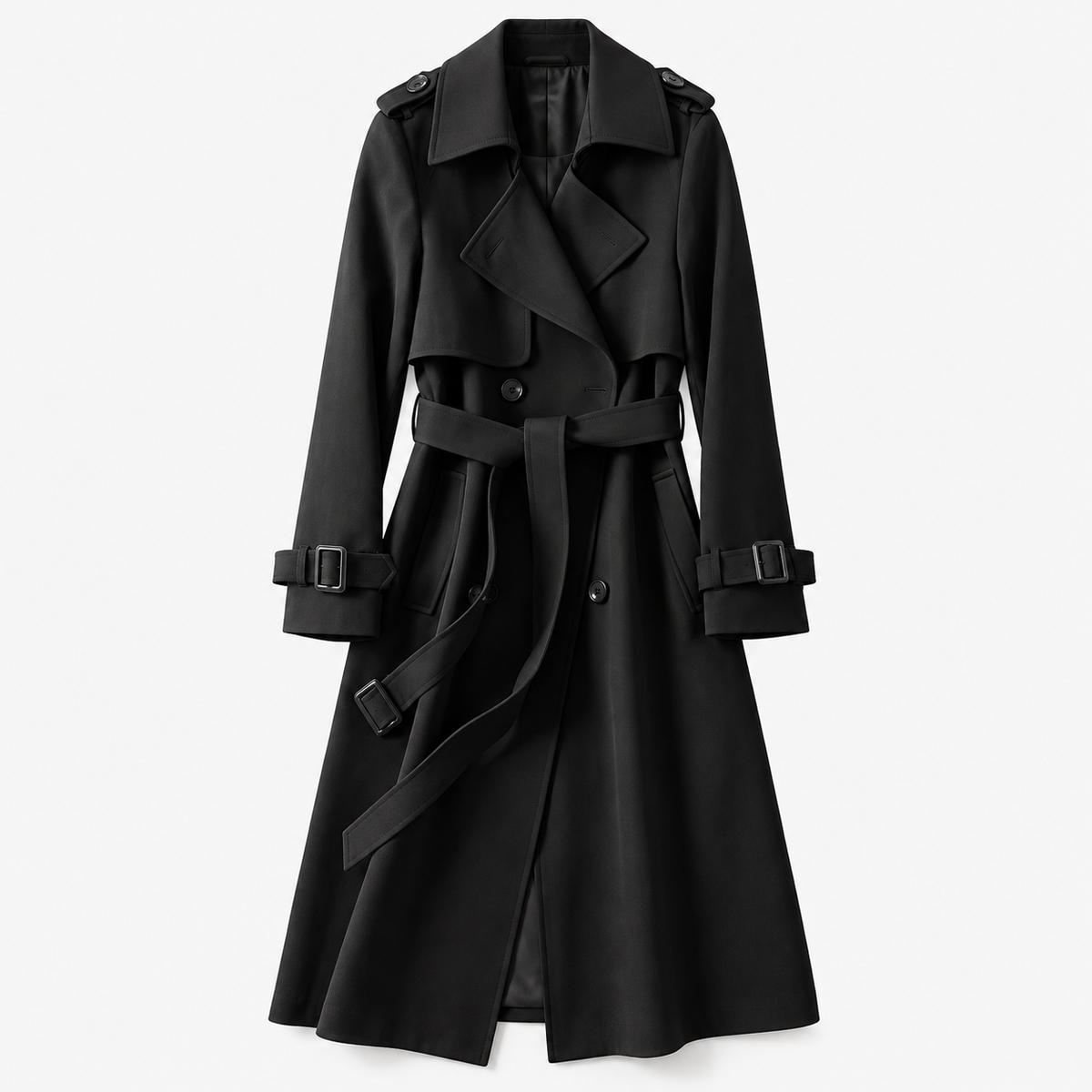 Liesel Tailored Belted Trench Coat — Black – Plain Lining | Emory & Blanc
