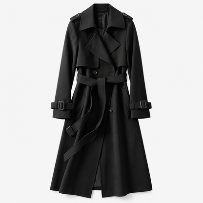 Liesel Tailored Belted Trench Coat — Black – Plain Lining | Emory & Blanc